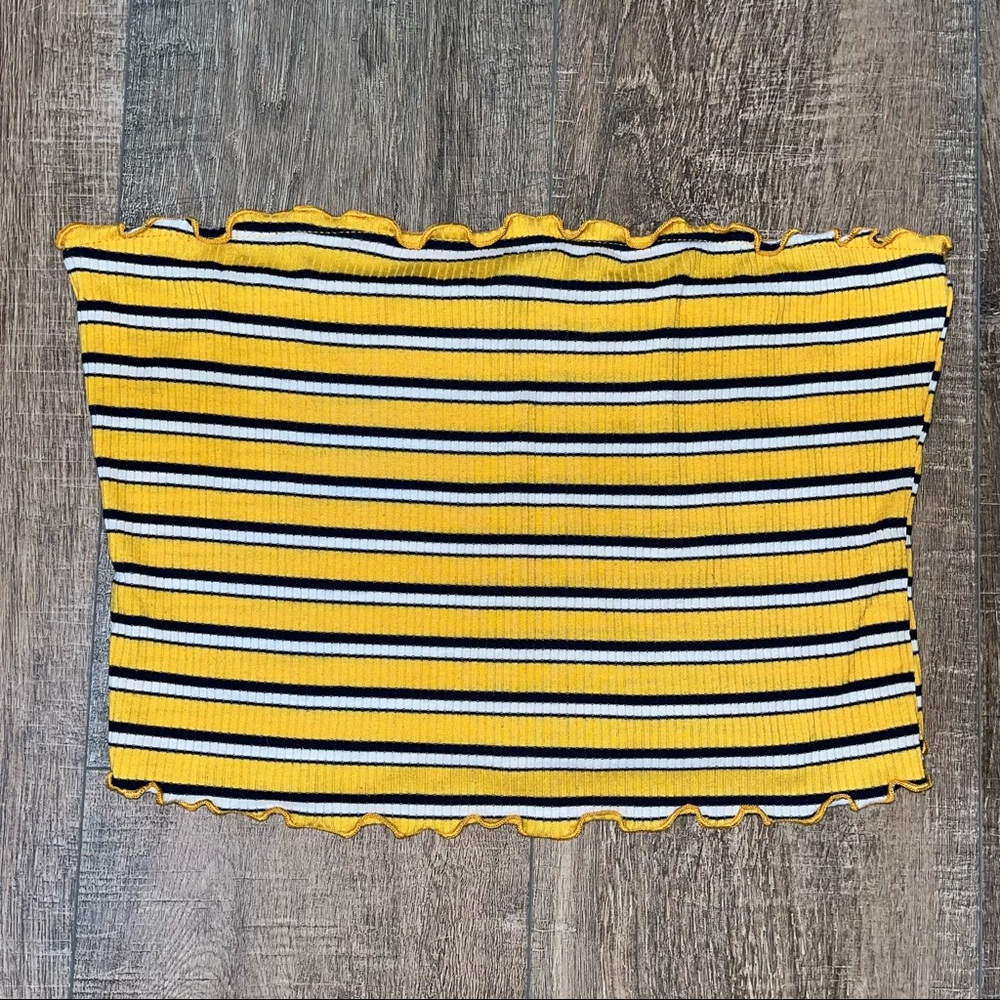 NWOT Ambiance Mustard Multi Stripe Lettuce Edge Tube Top
